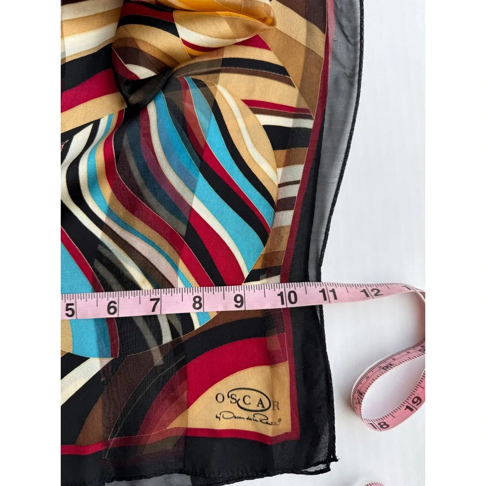 Vintage Oscar de la Renta Silk Scarf Multi Color Geometric Striped Sheer
